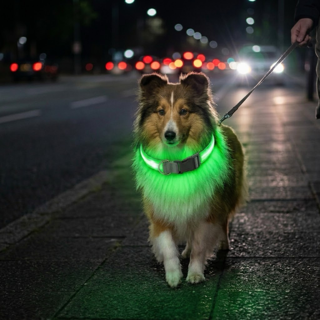 Wiederaufladbares LED-Halsband für Hunde – Wetterfest & Verstellbar