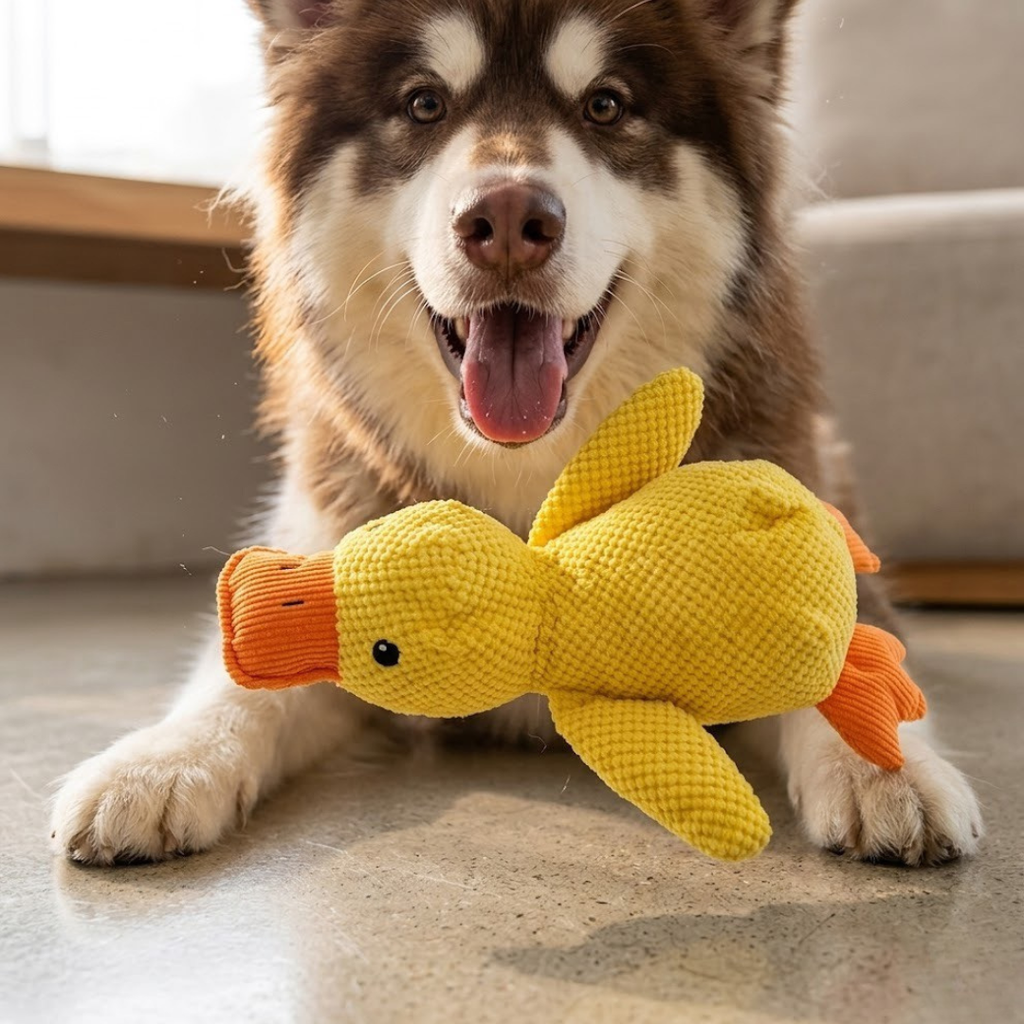Weiches Plüsch-Hundespielzeug – Robuste Ente mit Kord-Struktur