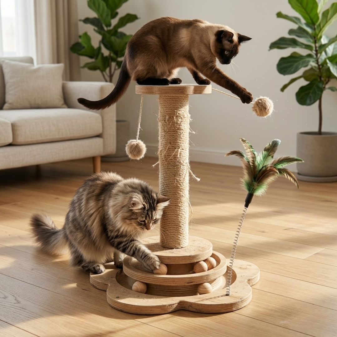 Interaktiver Blumen-Kratzbaum mit 4-in-1 Spielcenter